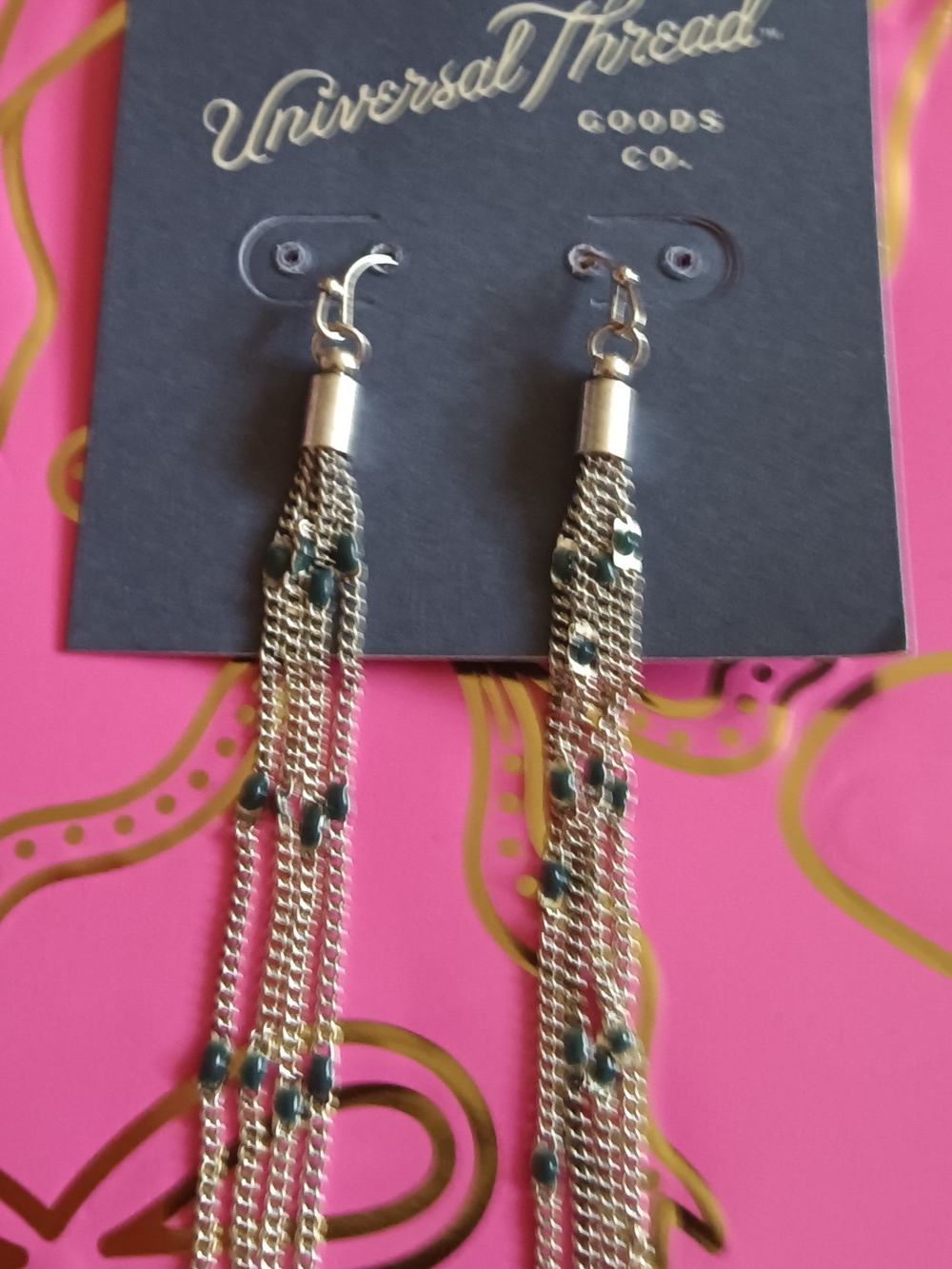 UNIVERSAL THREAD SILVER TONE BLUE BEAD TASSEL EARRINGS
